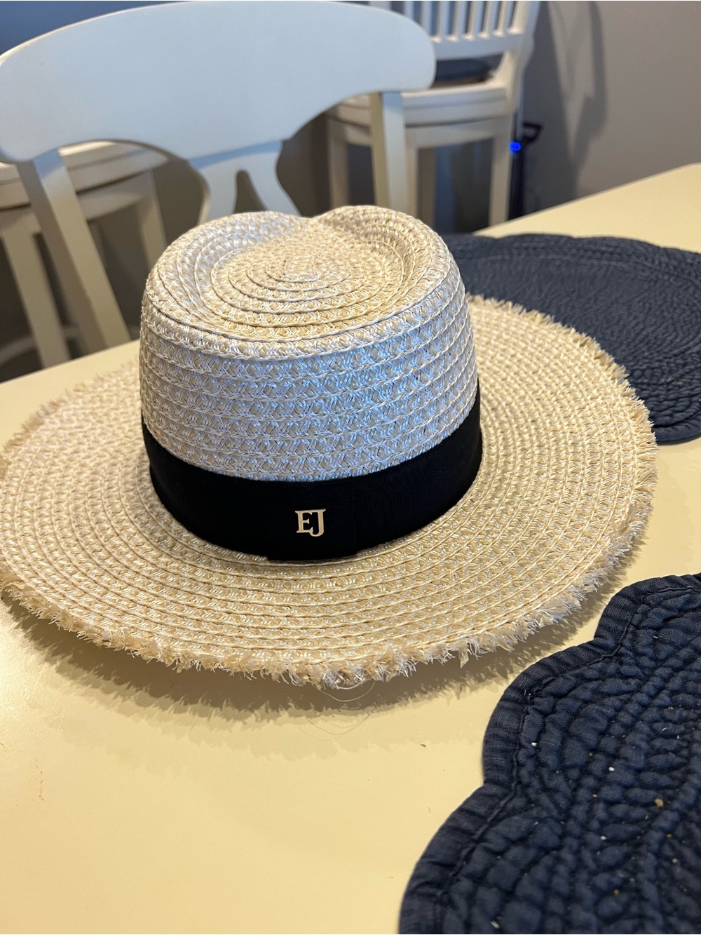 Eric Javits Natural Straw Sun Hat with Black Interior Band - Picture 2 of 3